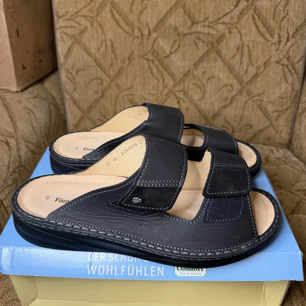 Finn Comfort Finn Mellow SuperSoft Black Leather Slide Sandals EU 46 Men's 12